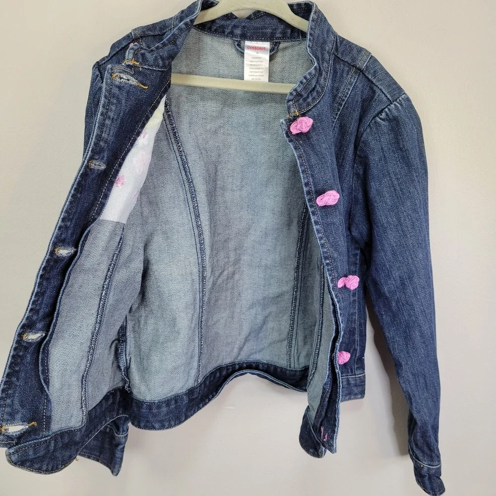Gymboree Floral Embroidered Button Front Blue Denim Jacket Girls‎ Size 9